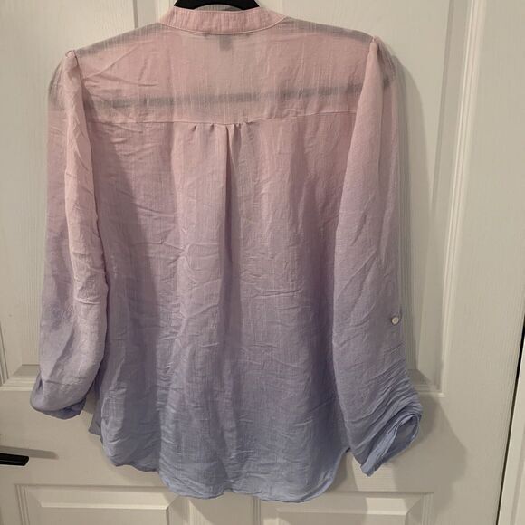 Zac‎ & Rachel Pink and Purple Ombré Blouse Size S Pockets V Neck Henley Office - Picture 9 of 11